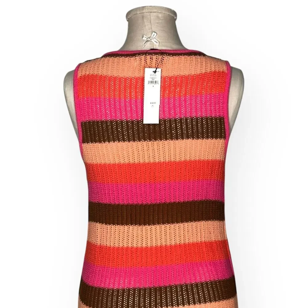 New $120 BANANA REPUBLIC Open-Stitch Midi Sweater Knit Dress Striped Pool Beach